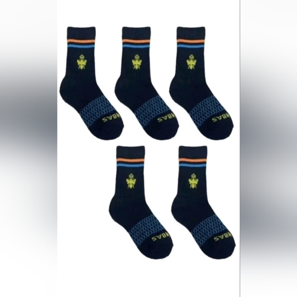 Bombas XS Crew Socks 5 Pair Black Logo Knit Comfort Poly Blend New Tags